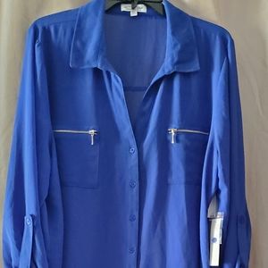 Active USA Royal Blue Long Sleeve Sheer Blouse